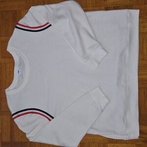 Women's XXL Cream Crewneck with Red and Navy Stripes